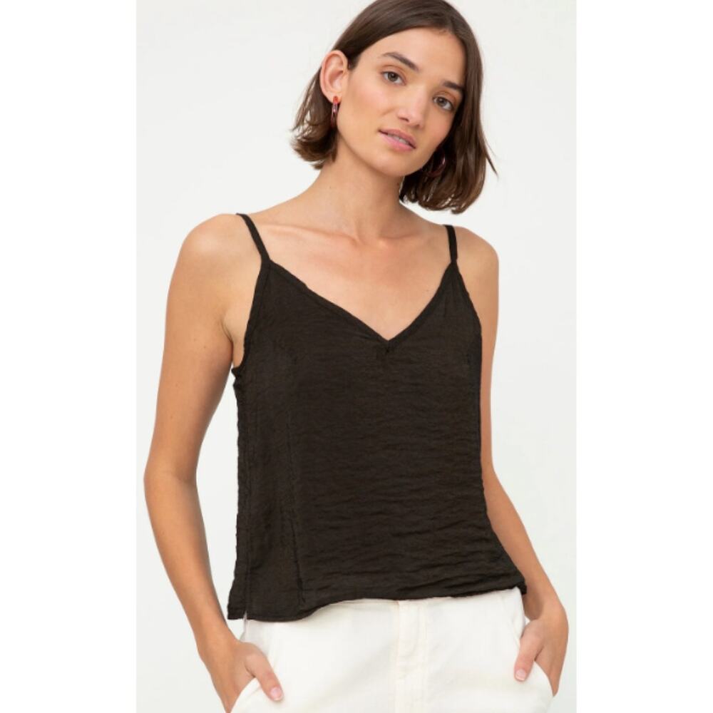 LACAUSA Women's Sofia Slip Tank XS Black V-Neck Adjustable Spaghetti Straps